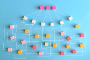 Conceptual graphic of multiple items flowing into one conceptualizing print management